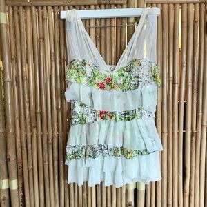 Anthropologie Ruffle Sleeveless Botanical Floral Blouse